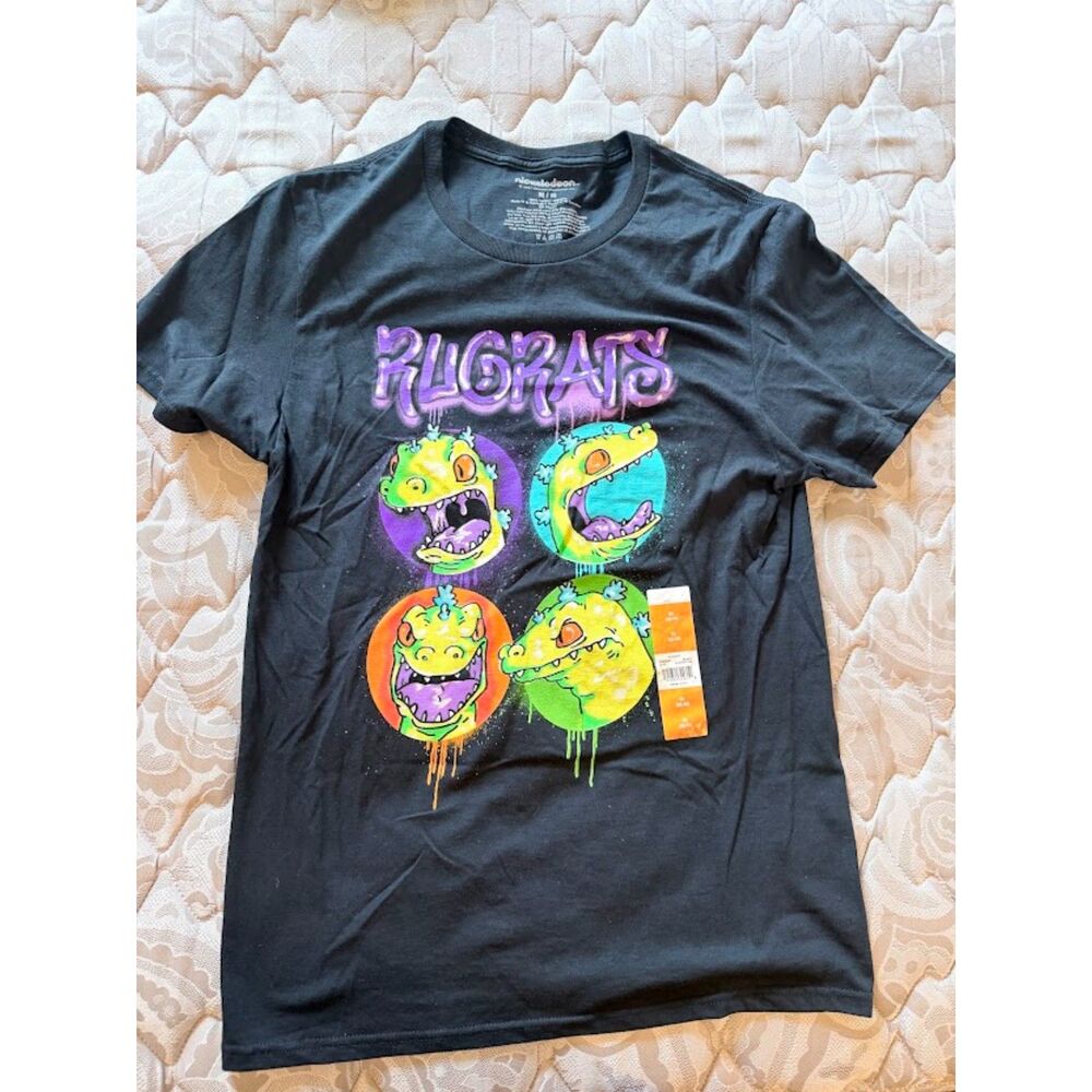 Rugrats Nickelodeon Mens Medium Black Graphic T-Shirt NWT 100% Cotton